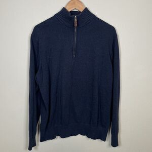 Eddie Bauer Blue Quarter Zip Sweater XL Cotton Cashmere Blend Classic Core